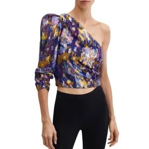 Mango Navy Textured Top